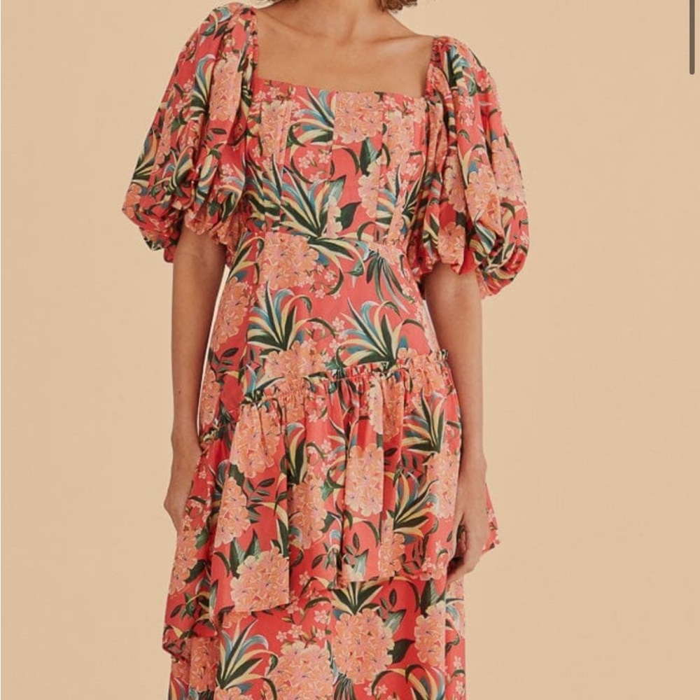 NWT Farm Rio Pineapple Bloom Red Cut Out Midi Dress - Picture 3 of 5